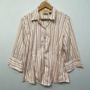 Chico's Women 3/4 Sleeve Blouse Top Button Shirt Size 3 Stripes Preppy M286 -7